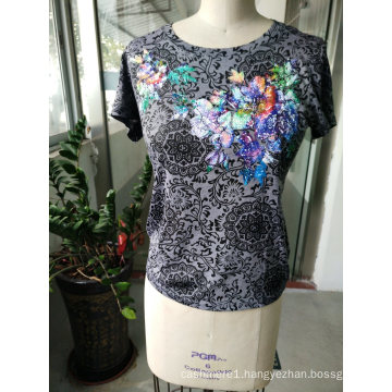 Summer Flower Printed Embroidered Attractive Women′s T-Shirt